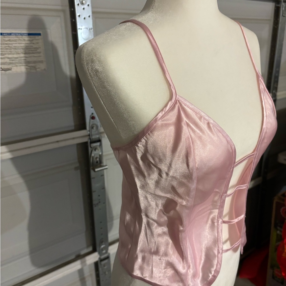 **vintage** fredricks Hollywood pink satin top with adjustable straps - Picture 5 of 5